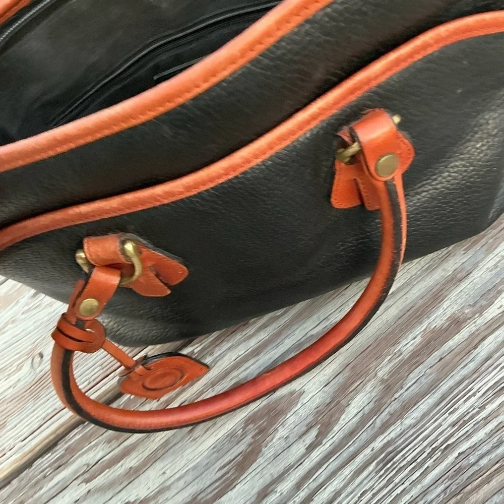 Vintage 80s Liz Claiborne Blue Pebbled Leather Handbag